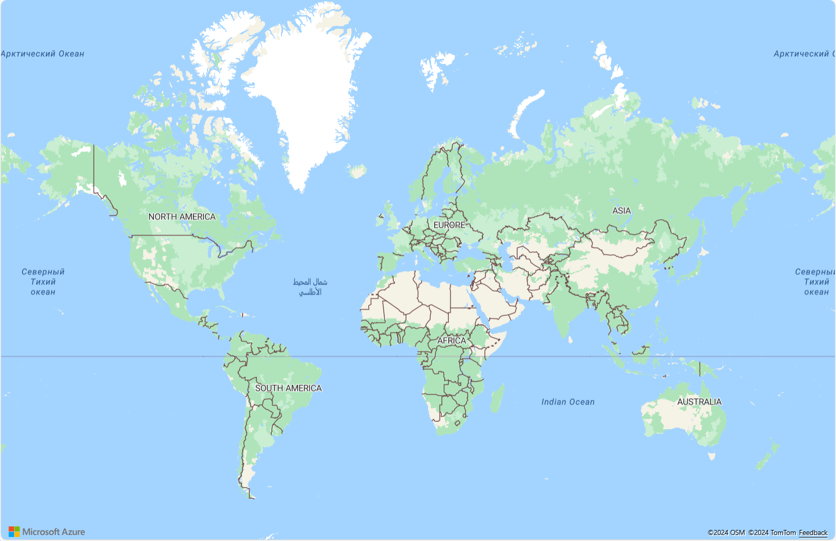 Screenshot che mostra la mappa più semplice che è possibile creare chiamando l'API atlas.Map, usando la chiave di sottoscrizione di Mappe di Azure.