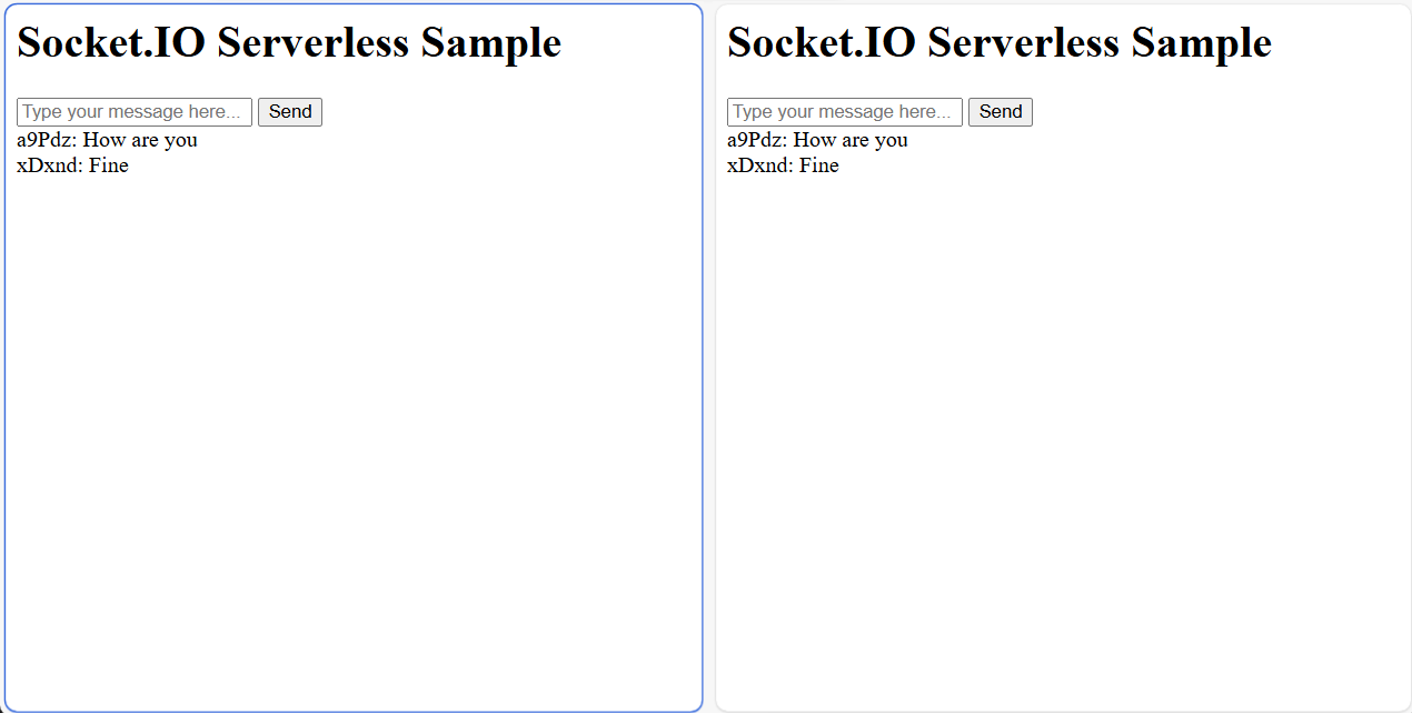 Screenshot dell'app chat serverless.