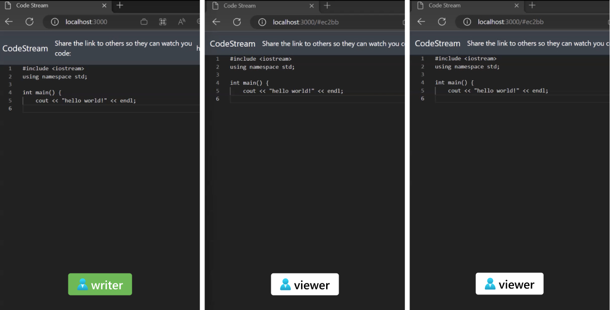 Screenshot dell'app di streaming di codice completata.