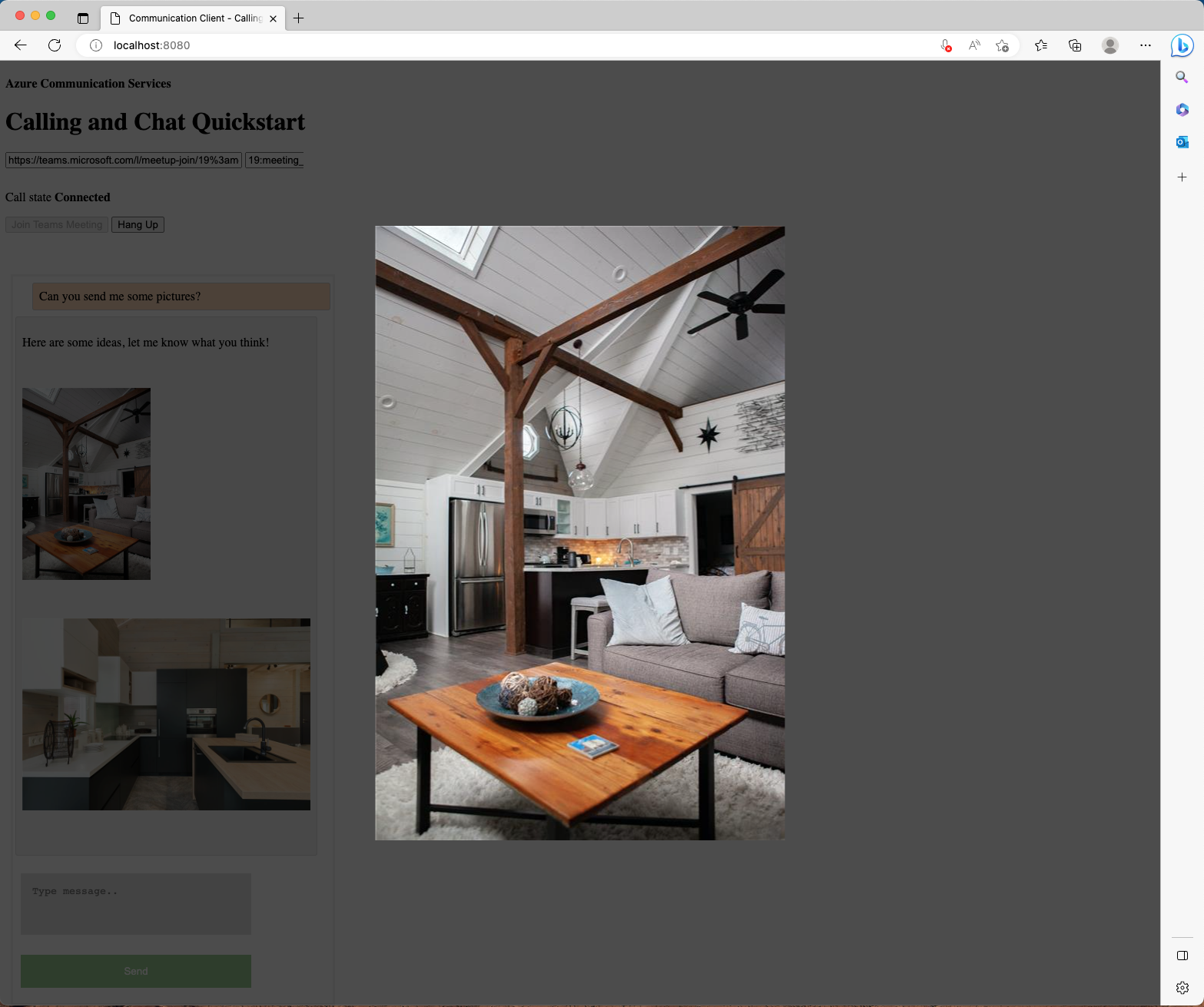 Screenshot che mostra un'app di esempio con una sovrapposizione di un'immagine in scala intera.