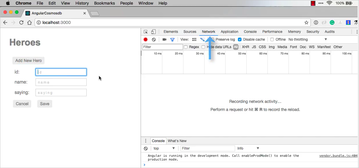 Scheda Networking (Rete) in Chrome che mostra l'attività della rete