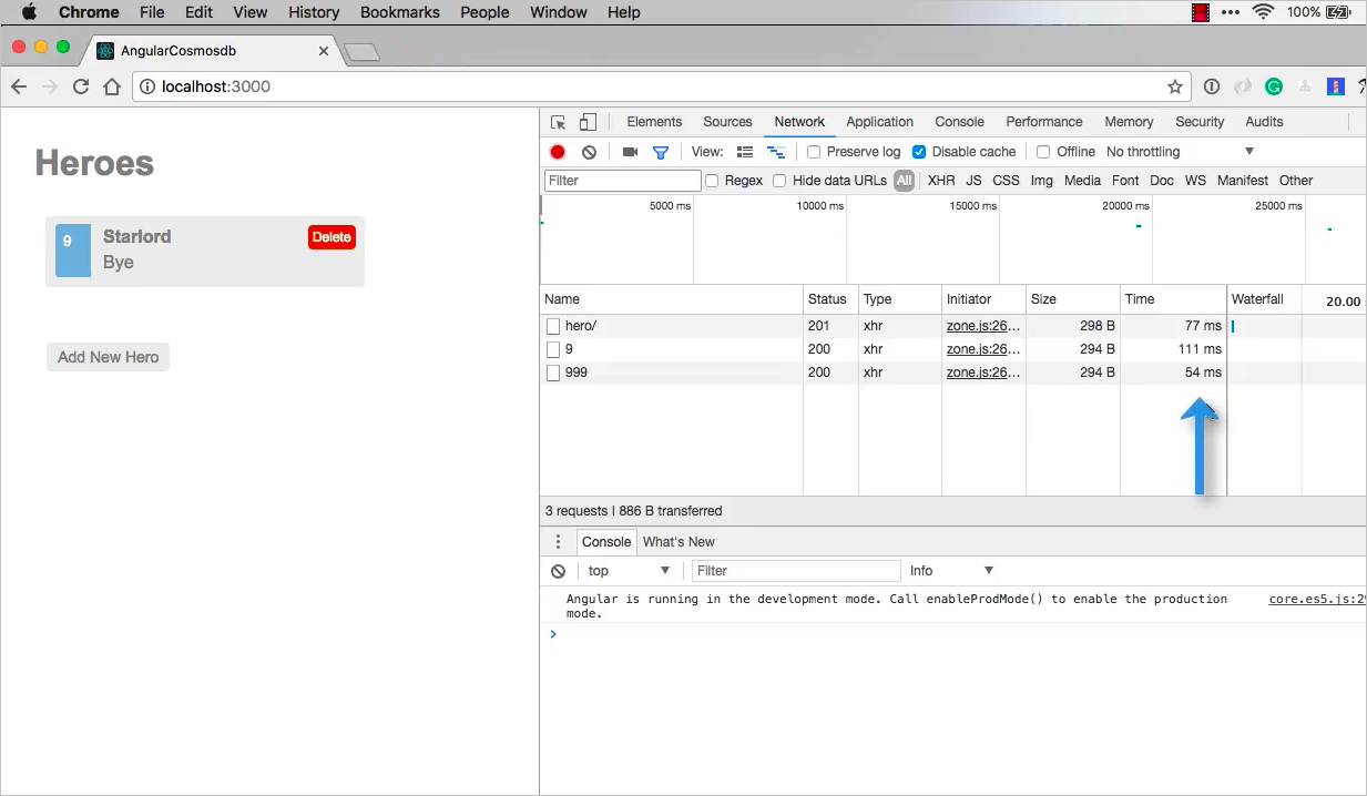 App Heroes e scheda Networking (Rete) indicante il tempo necessario per il completamento delle funzioni