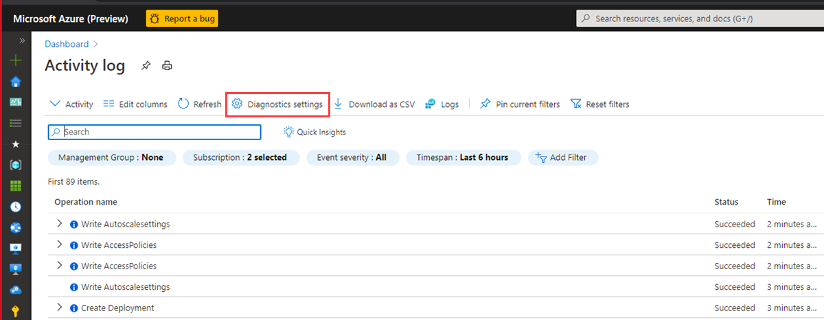 Finestra di log delle attività.