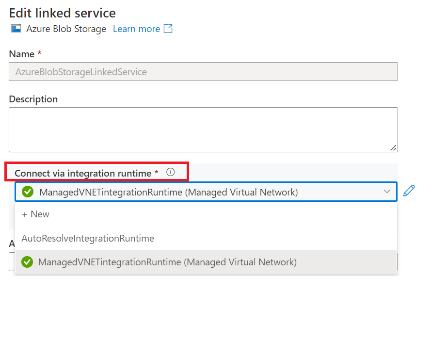 Screenshot della modifica del riferimento al runtime di integrazione nel servizio collegato.
