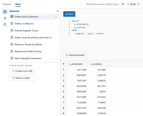 Scheda Dati della Dashboard con Query