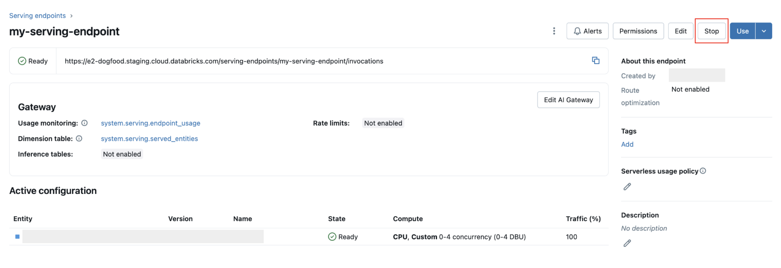 Arrestare un modello che gestisce l'endpoint usando l'interfaccia utente di gestione.