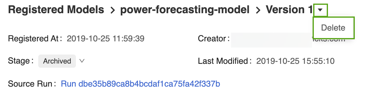 Eliminare la versione del modello