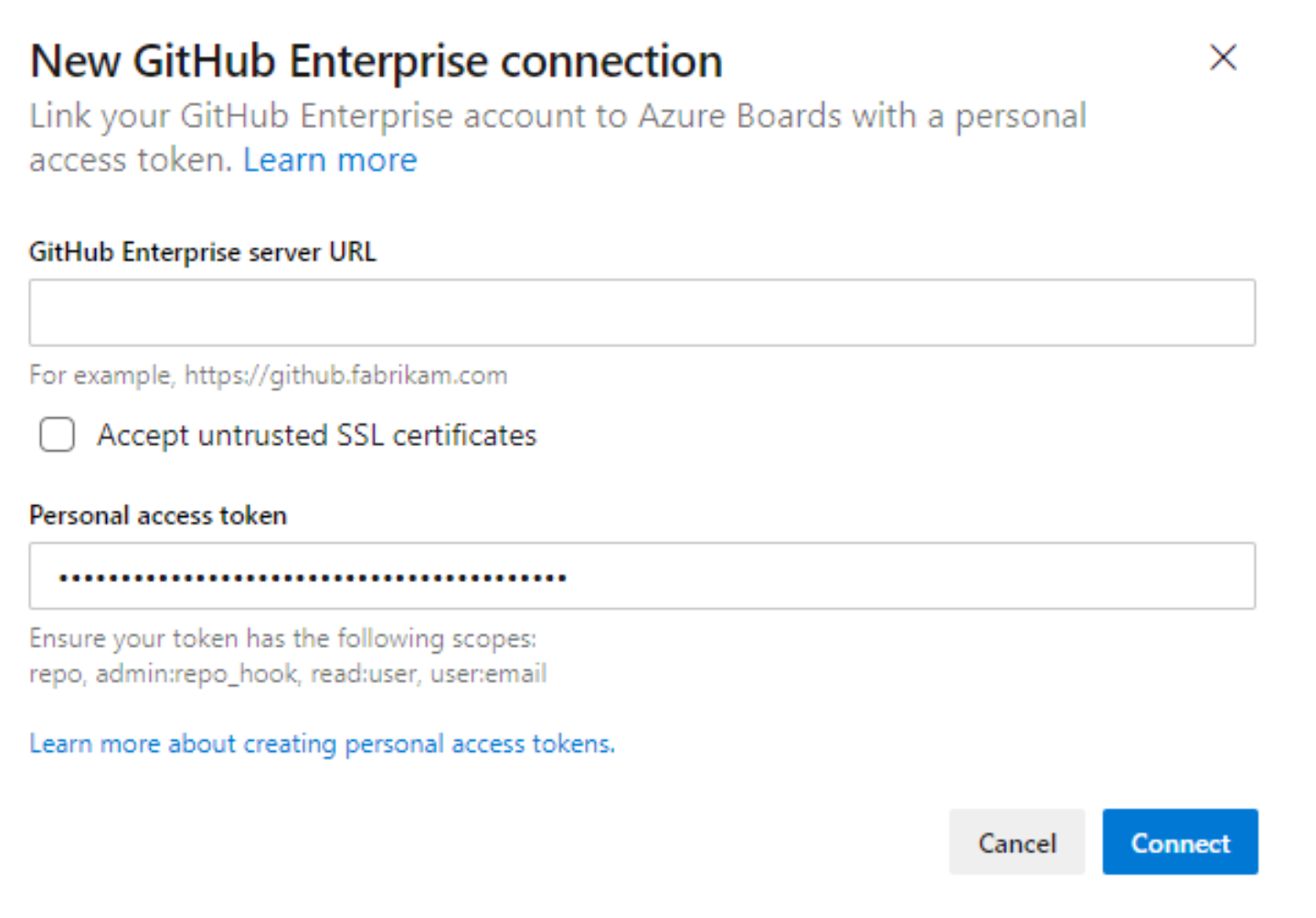 Screenshot dell'accesso con il token personale GitHub (PAT).