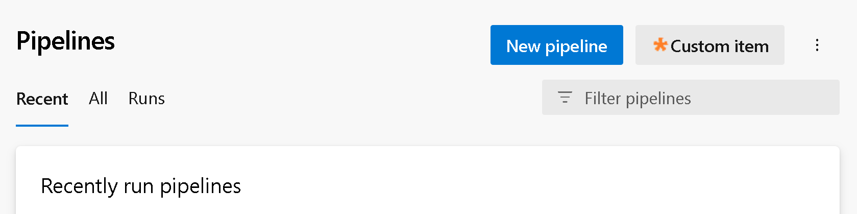 Screenshot della visualizzazione dei dettagli della pipeline, menu dell'intestazione.