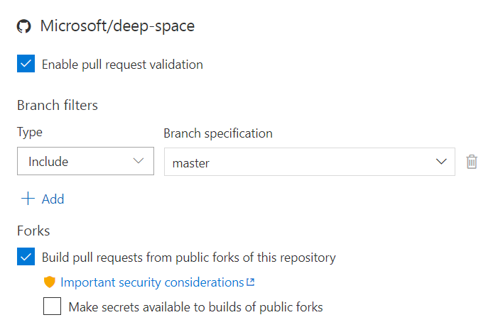 Configurazione per la convalida dei pull request dei build delle PR di fork pubbliche