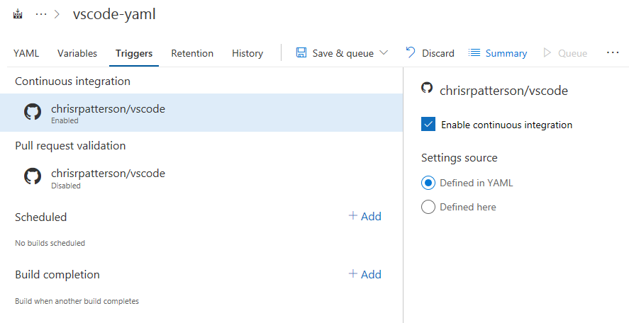 i trigger CI da YAML