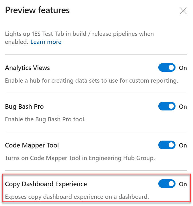 Abilitare l'esperienza di duplicazione del dashboard