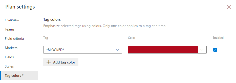 Tag di colore nei piani di consegna