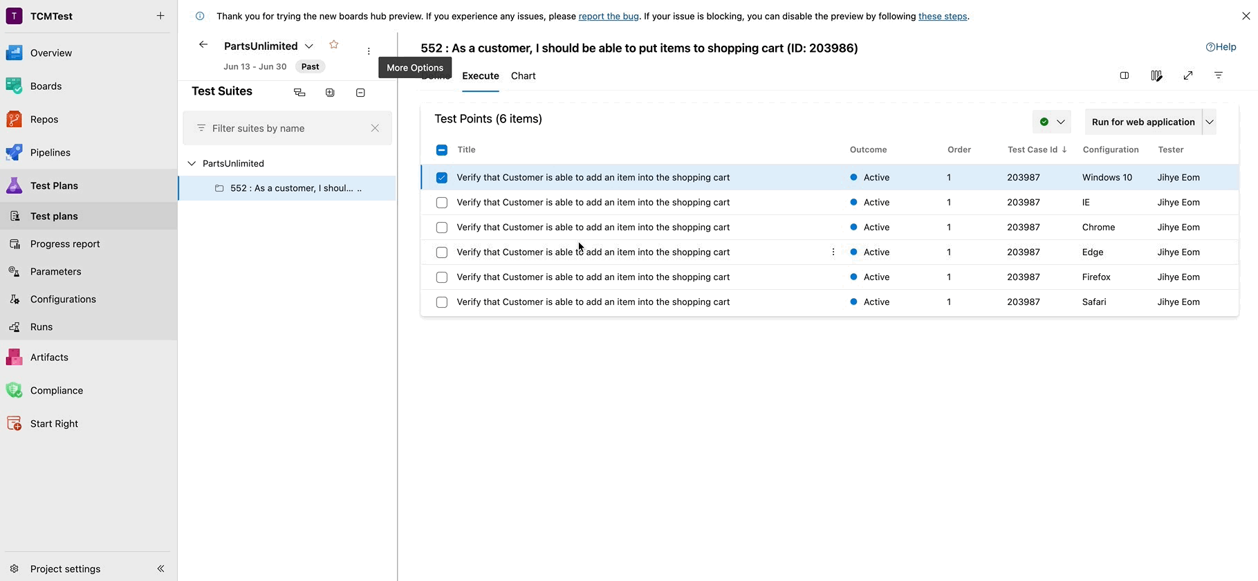 Gif per demo l'integrazione della pipeline per l'esecuzione del test case.