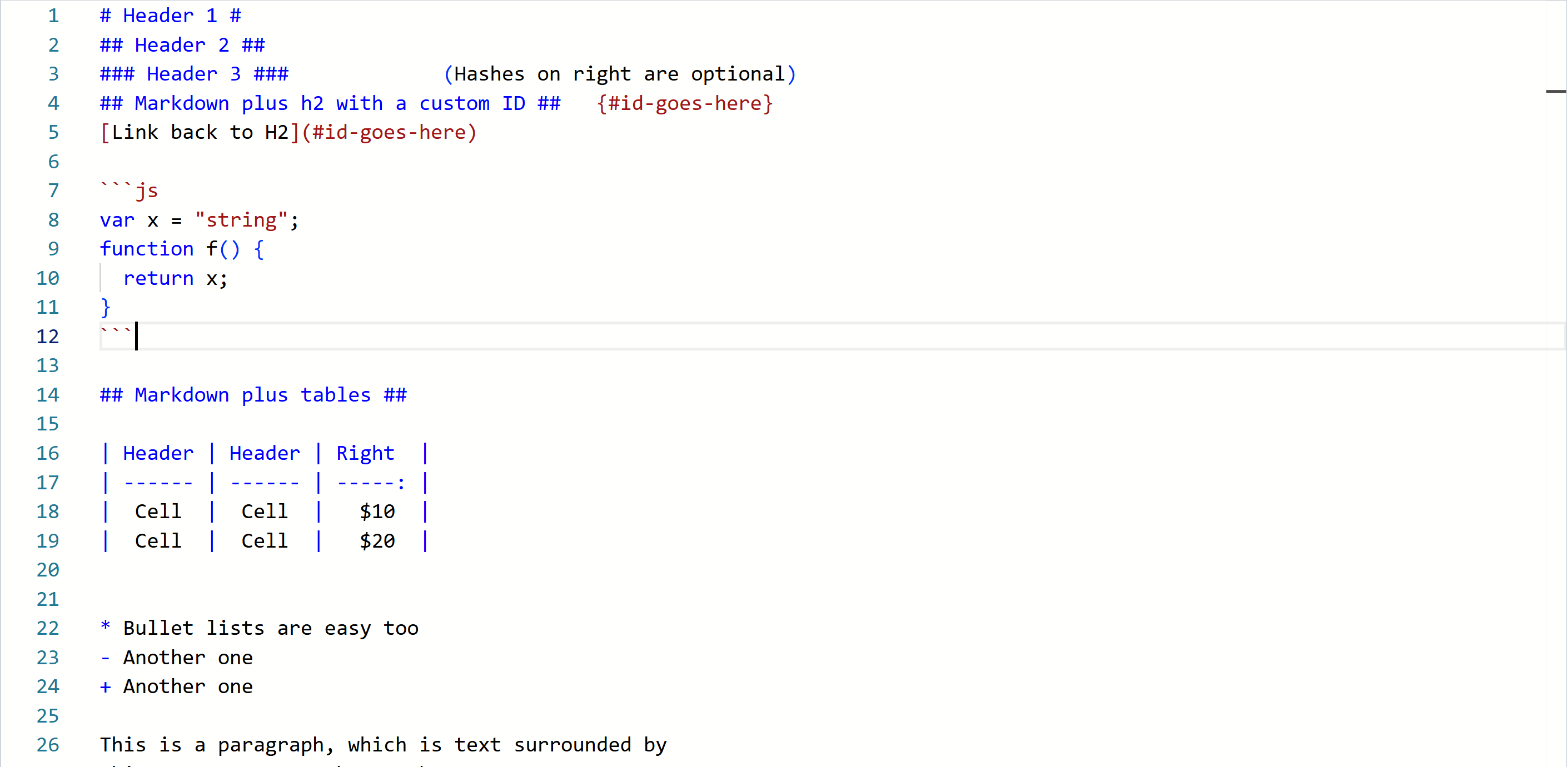 esempio di markdown con l'editor monaco