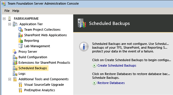 Nodo Pianifica backup nella console
