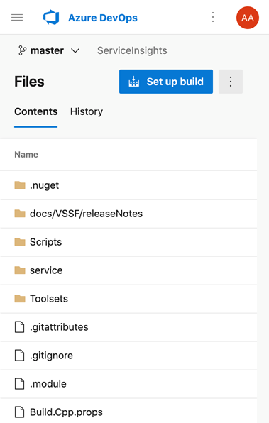 Screenshot della nuova interfaccia utente per dispositivi mobili per le pagine di destinazione di Azure Repos.