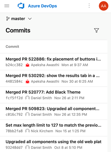 Screenshot della pagina dei Commit di conversione sulla piattaforma mobile.