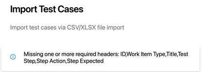 Screenshot della finestra di dialogo di errore per l'importazione dei test case.