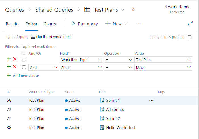 Screenshot dell'Editor di Query.