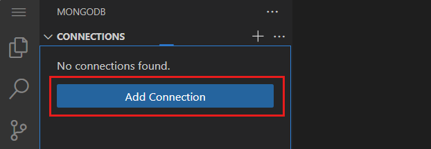Screenshot del pulsante di connessione aggiunto nell'estensione MongoDB.