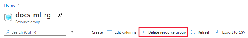Screenshot del link per eliminare il gruppo di risorse.
