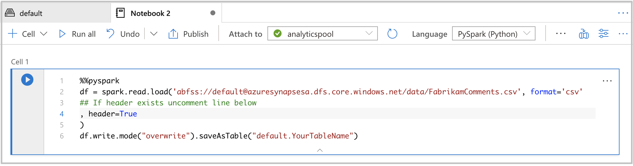 Screenshot che illustra l'esecuzione di un notebook.