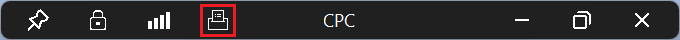 Screenshot che mostra la barra di stato di Windows App con una casella rossa intorno ai dispositivi selezionati da usare.