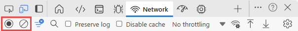 Screenshot della scheda Rete degli strumenti di sviluppo di Microsoft Edge.