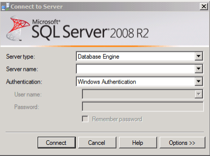 Schermata di accesso di SQL Server