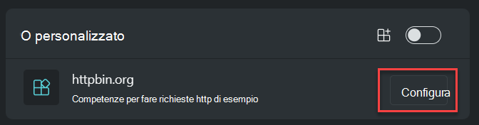 Screenshot che mostra l'opzione per la configurazione
