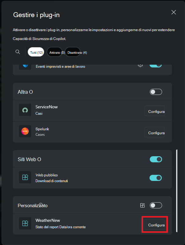 Screenshot che mostra le connessioni dell'organizzazione