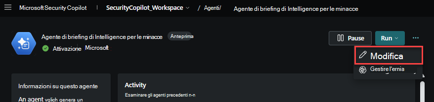 Opzione Modifica agente