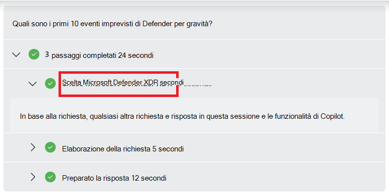 Screenshot che mostra i passaggi del log dei processi che evidenziano la scelta del plug-in.