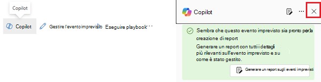 Screenshot che mostra il pannello Copilot nell'esperienza incorporata di Microsoft Defender XDR.