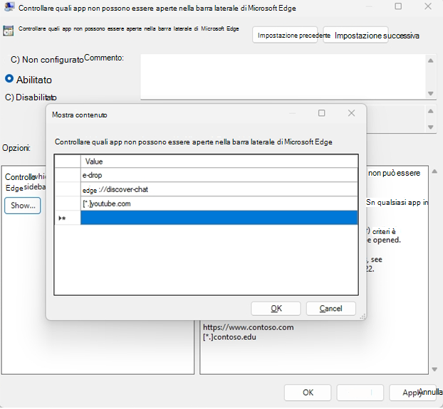 Usare Criteri di gruppo per controllare quali app non possono essere aperte nella barra laterale.
