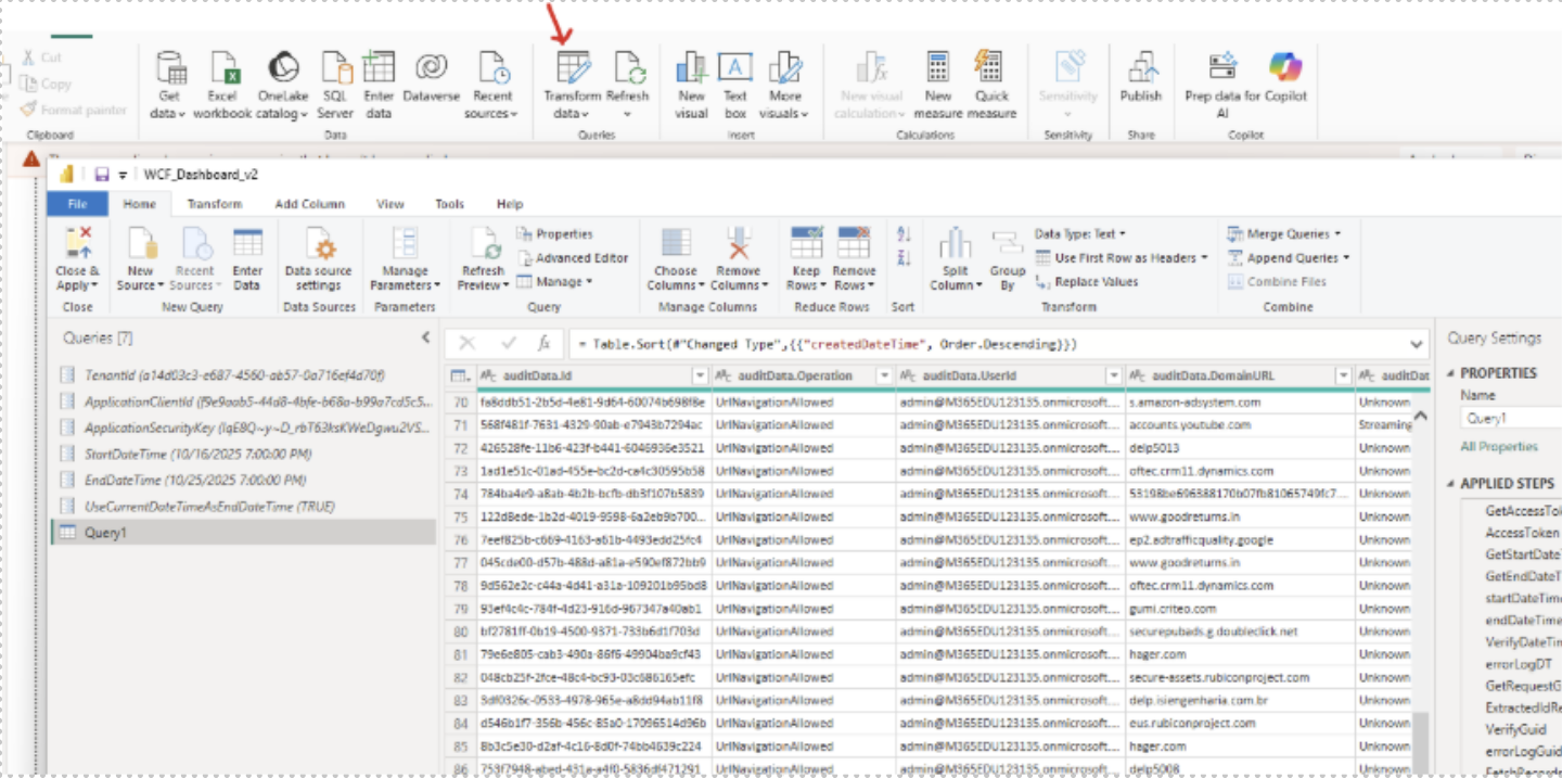 Screenshot che mostra le impostazioni di privacy di Power BI