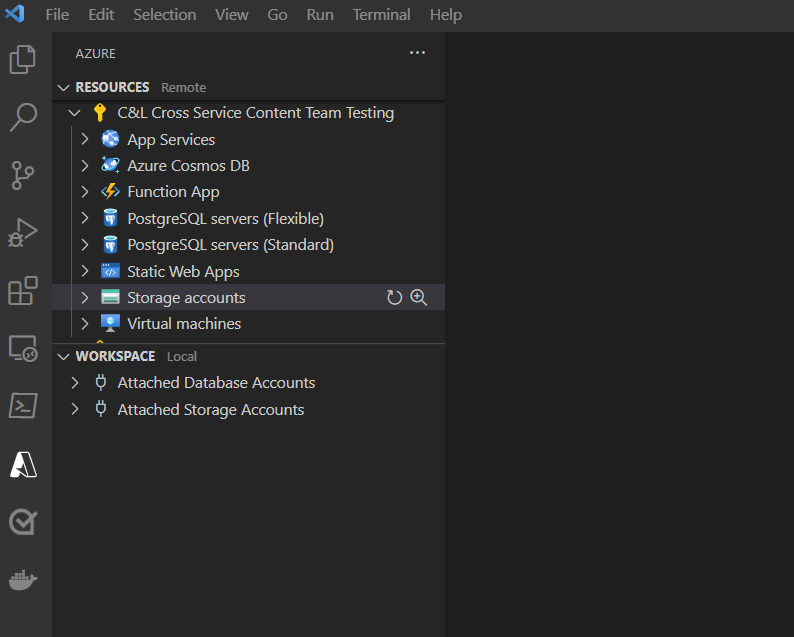 Screenshot di Visual Studio Code che mostra la visualizzazione delle risorse dell'estensione.