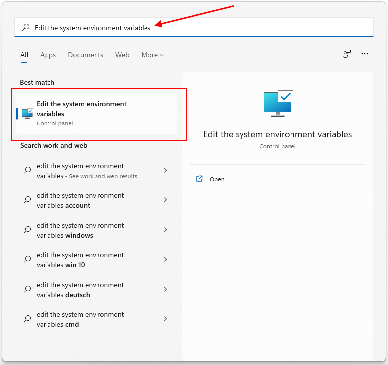 Windows menu Start con modifica variabile di ambiente