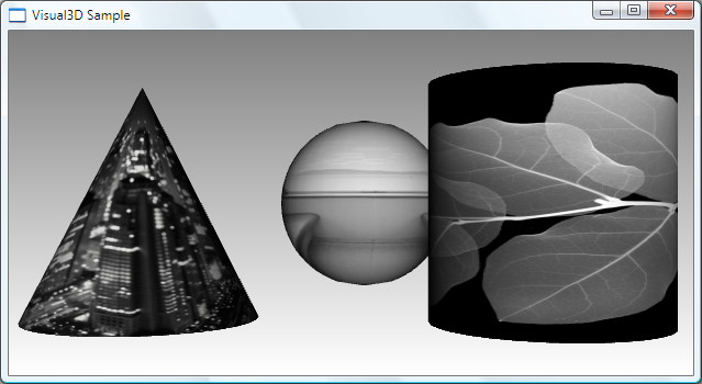 Screenshot di un esempio che mostra le forme 3D con trame diverse.