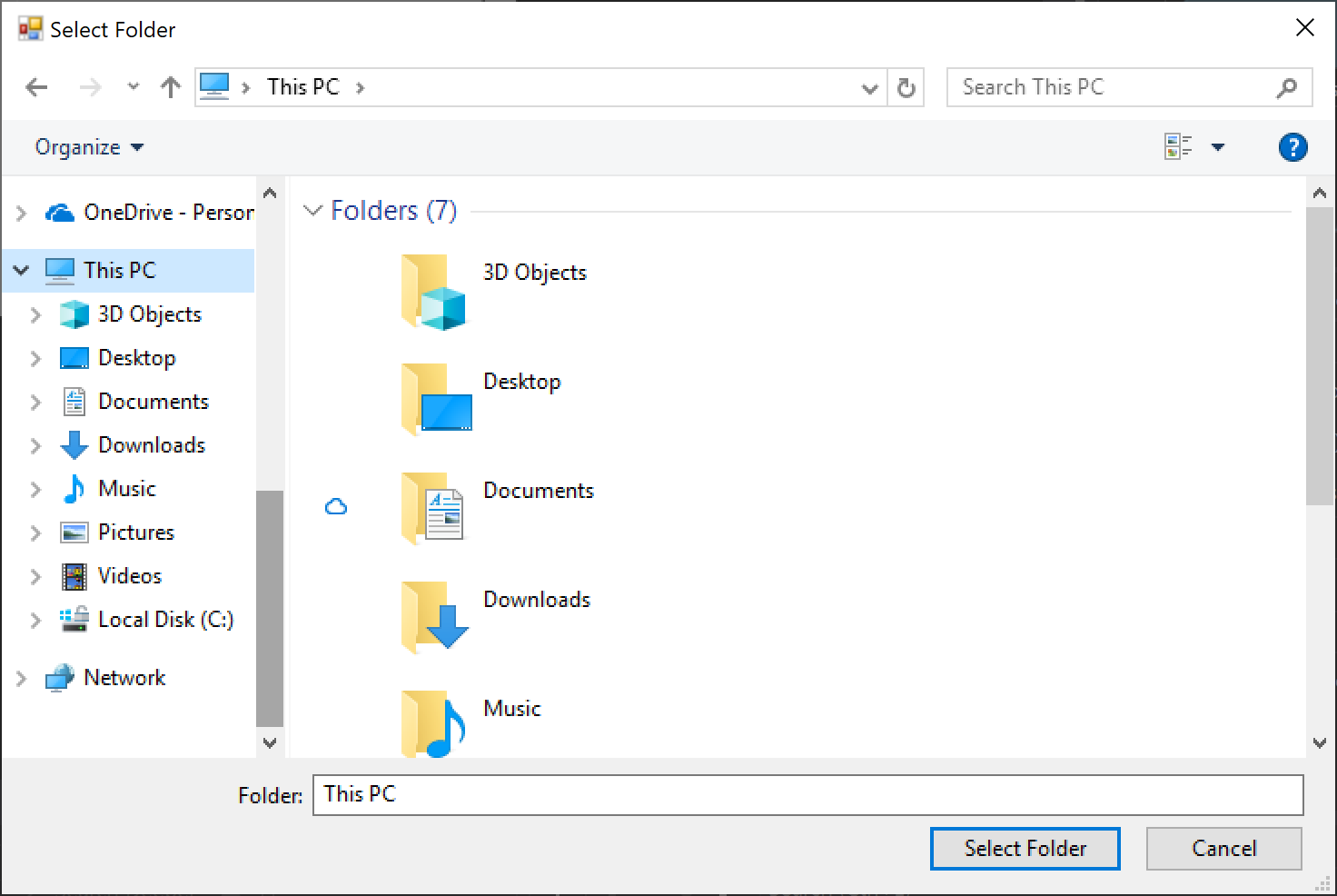 Il controllo FolderBrowserDialogControl in .NET Core