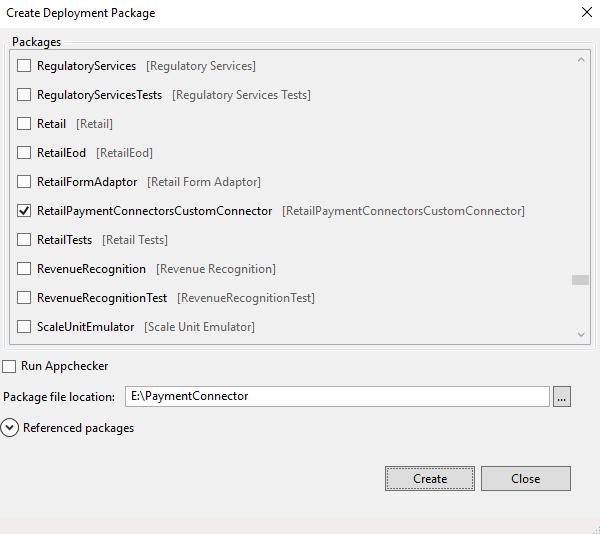 Screenshot of the Create Deployment Package dialog box.
