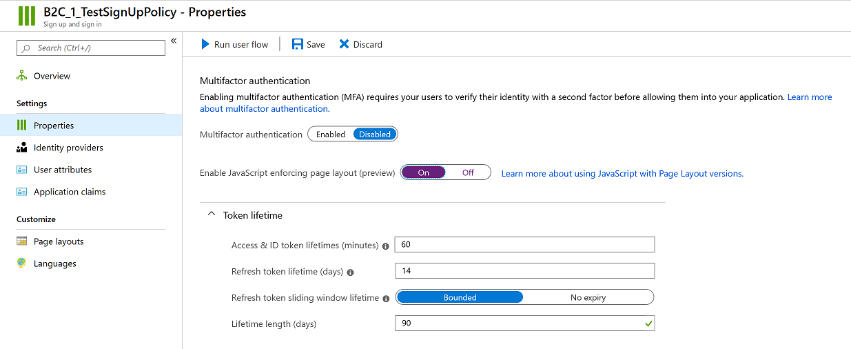Screenshot della pagina delle proprietà per il nuovo criterio.