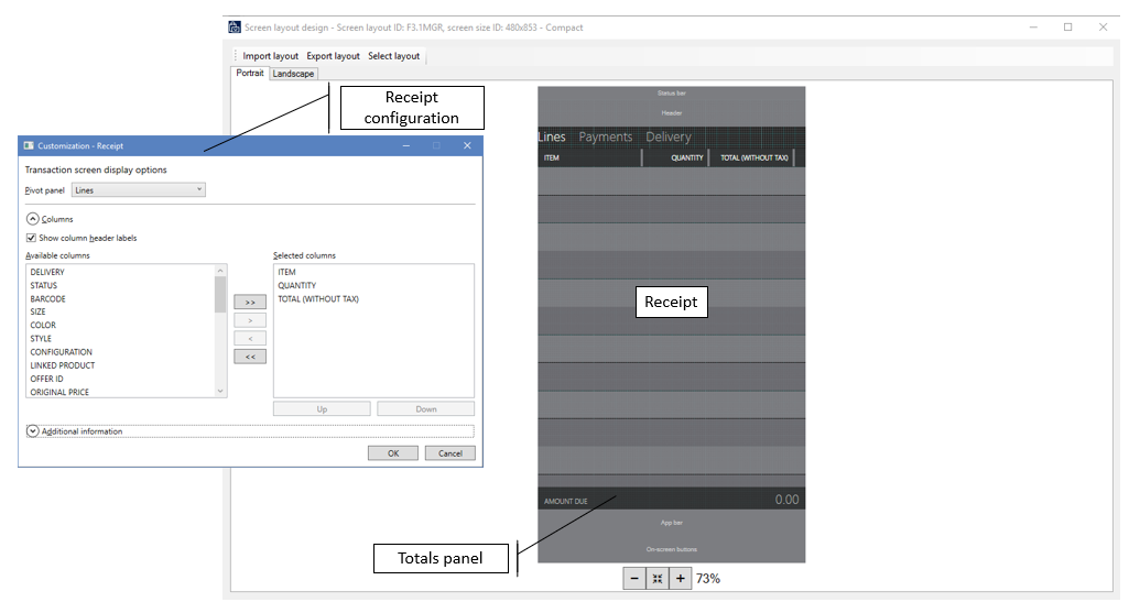 Screenshot della finestra di progettazione layout di Compact.