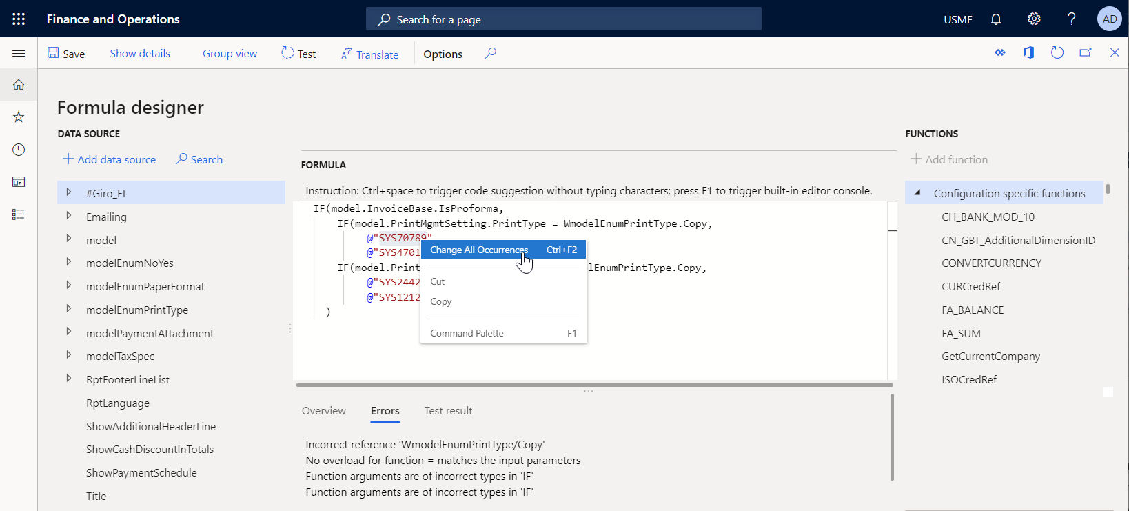 Editor di formule ER.
