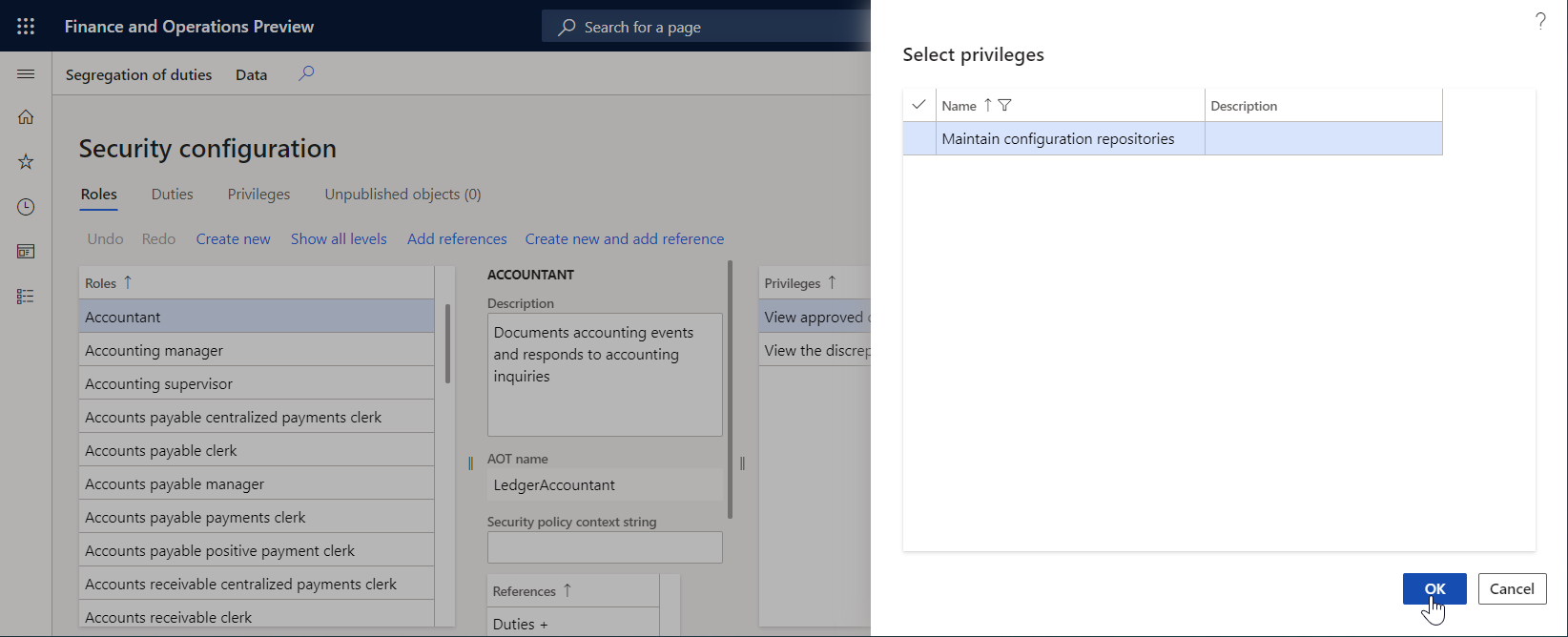 Pagina Configurazione sicurezza.