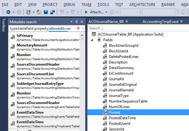 Screenshot of the Metadata search tool window showing search results.