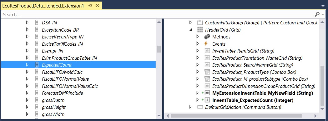Screenshot of a data source that has extra fields.