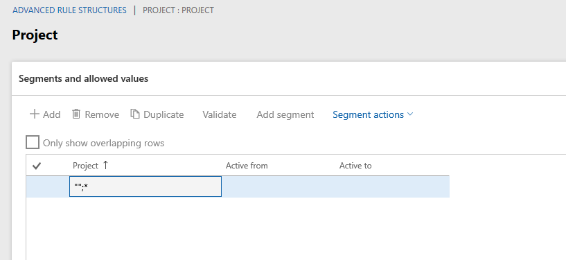 Screenshot of rule structure for Project.