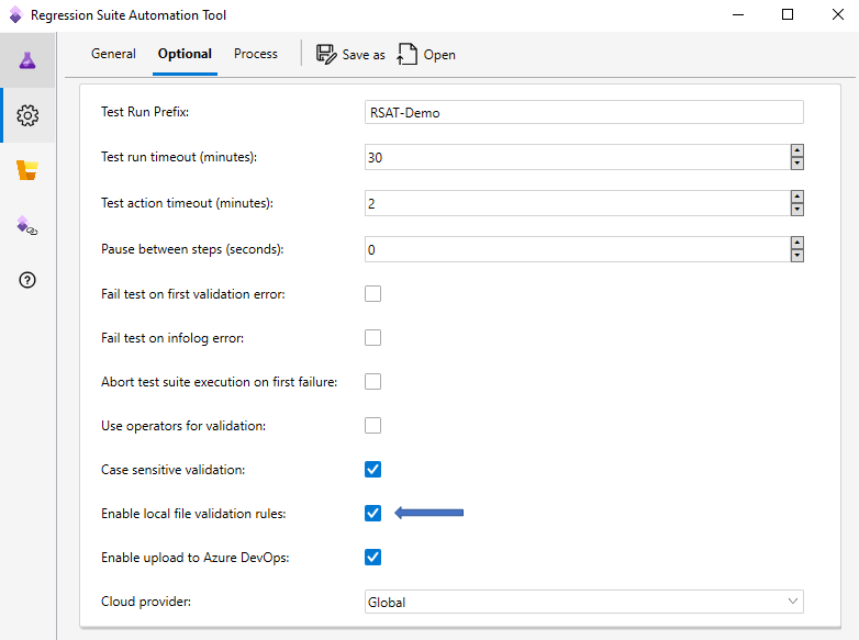 Screenshot of Setting for Enable local file validation rules.